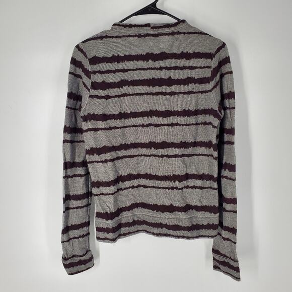 A.L.C. Grey Burgandy Jagged Stripe Cotton Crewneck Sweater S - Picture 6 of 8